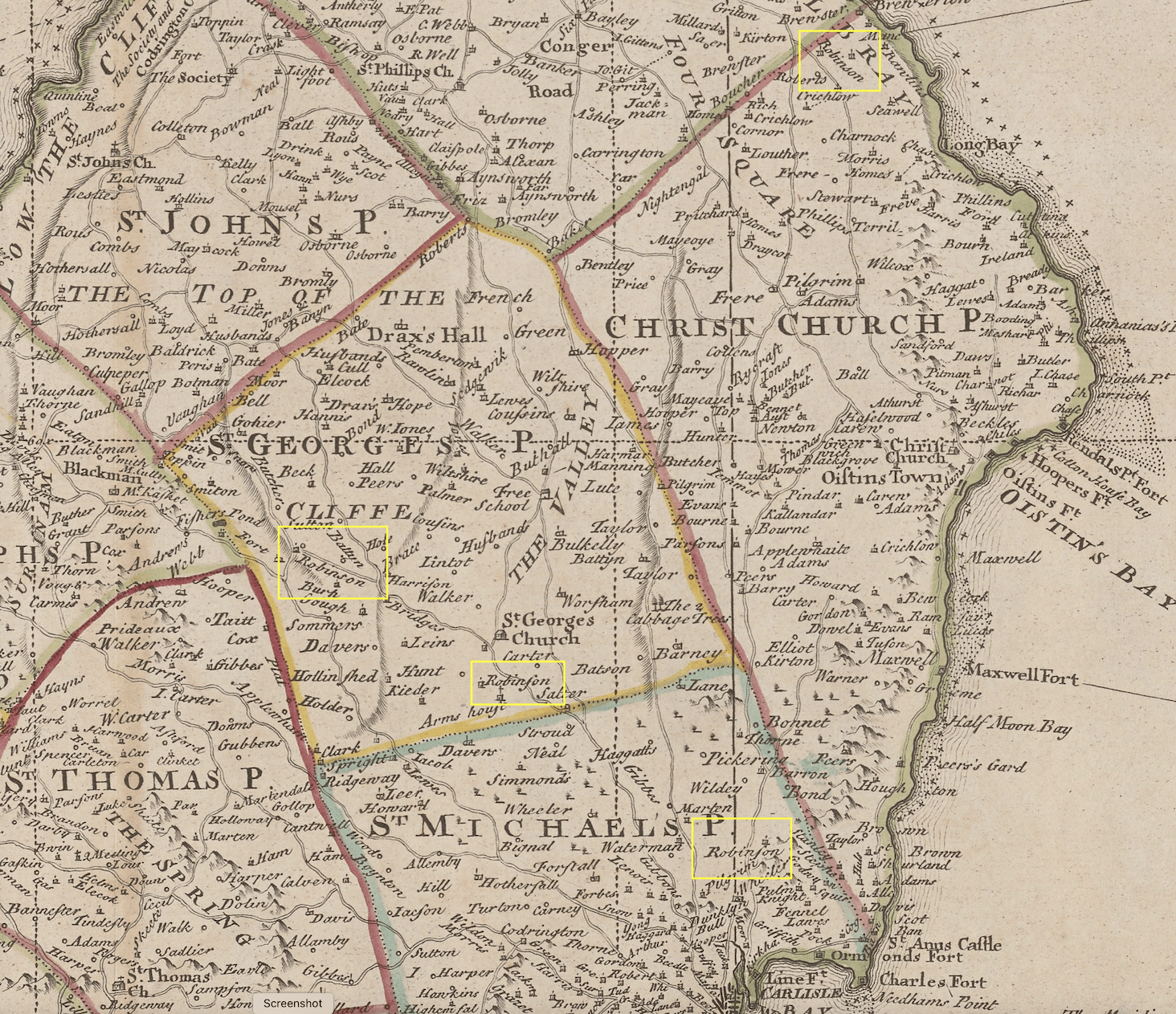 barbados-map-bowen-1752-robinson-plantations