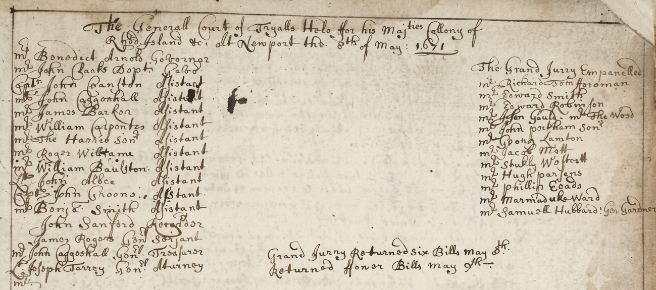 1671May8-GeneralCourtTrials-RhodeIsland-EdwardRobinson-GrandJury
